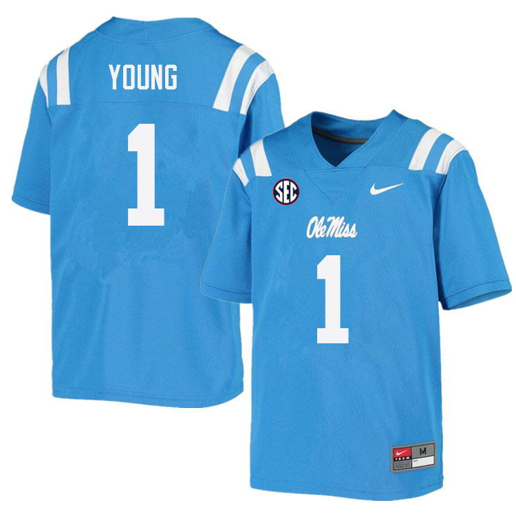 Isheem Young Ole Miss Rebels NCAA Men's Powder Blue #1 Stitched Limited College Football Jersey FRH8758HL